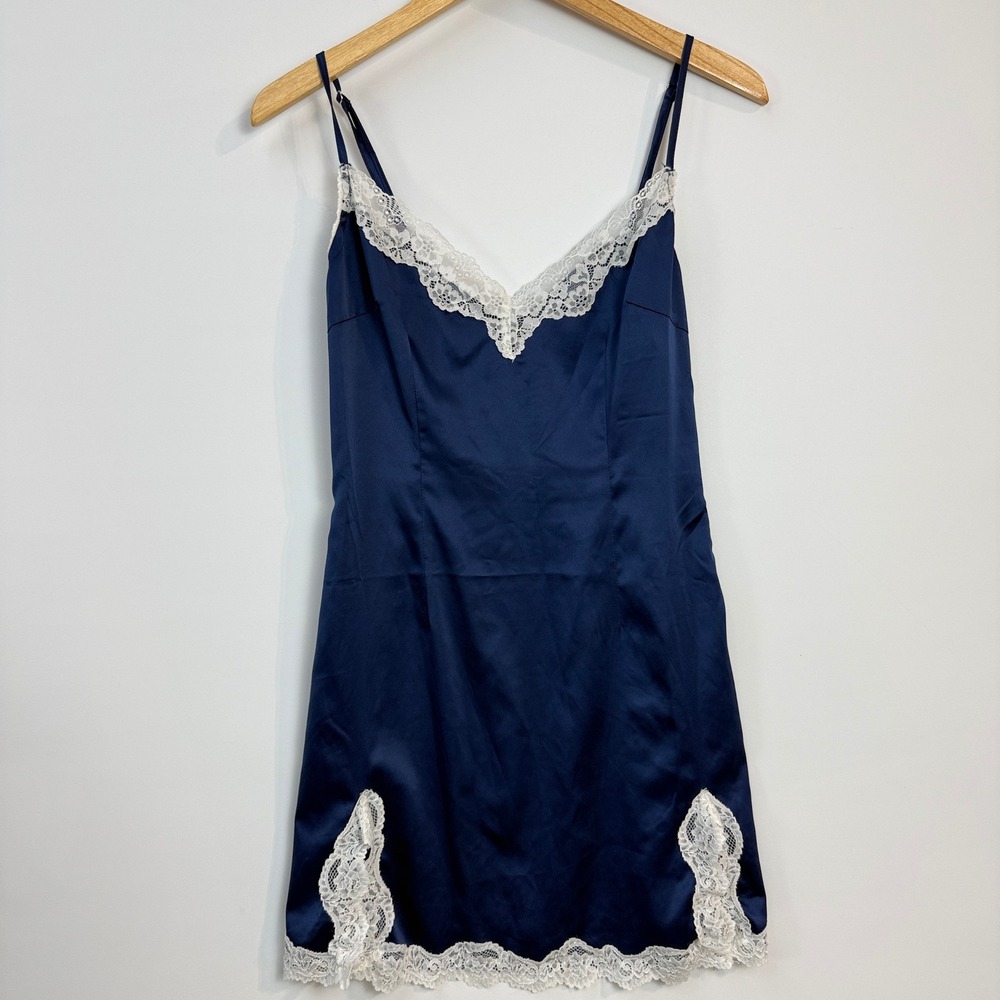 Revolve Lovers and Friends Cassandra Slip Dress Womens M Navy Lace Trim Mini